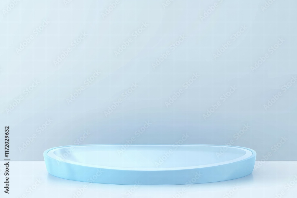 Poster a simple blue oval platform against a soft gradient background, ideal for product displays.