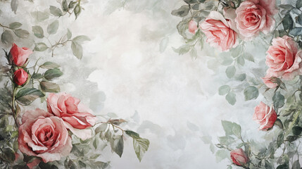 Elegant wedding invitation card background vector. Minimal hand painted watercolor botanical flowers texture template background. Design for wedding, vip cover, poster, rsvp moderncard.Valentine's Day