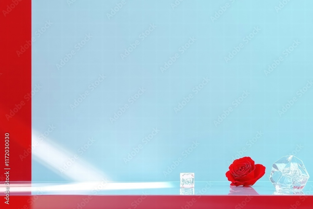 Aufkleber a minimalist arrangement featuring a red rose, crystal objects, and a soft gradient background.