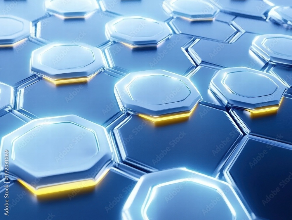 Poster A futuristic hexagonal pattern with glowing edges, suggesting a tech-inspired design.