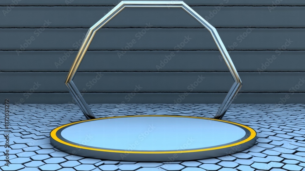 Poster a sleek, modern platform with an octagonal frame, possibly for presentations or displays.