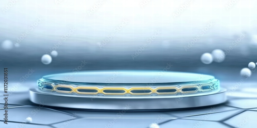 Aufkleber a futuristic platform with a glowing design, surrounded by bubbles, suggesting advanced technology.
