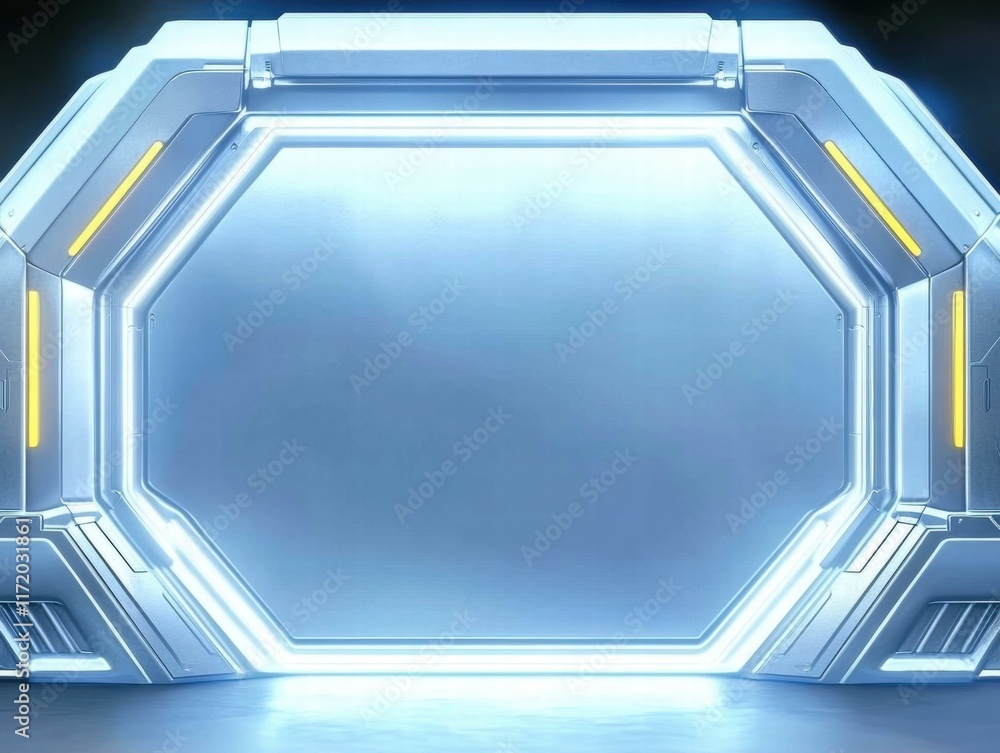 Poster A futuristic, illuminated portal design with a sleek octagonal frame.
