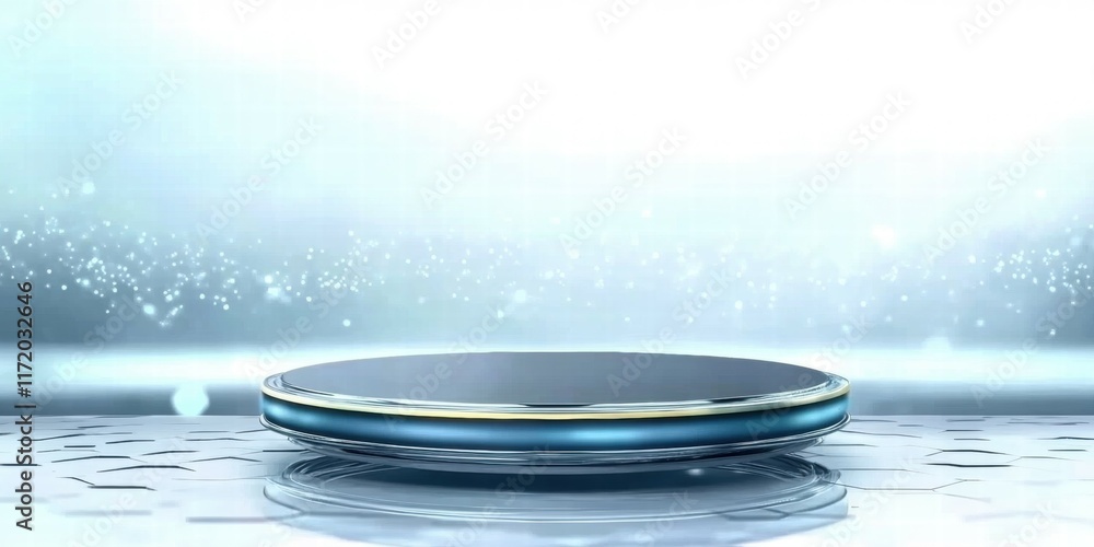Aufkleber a futuristic platform with a glowing background, suggesting a presentation or showcase.