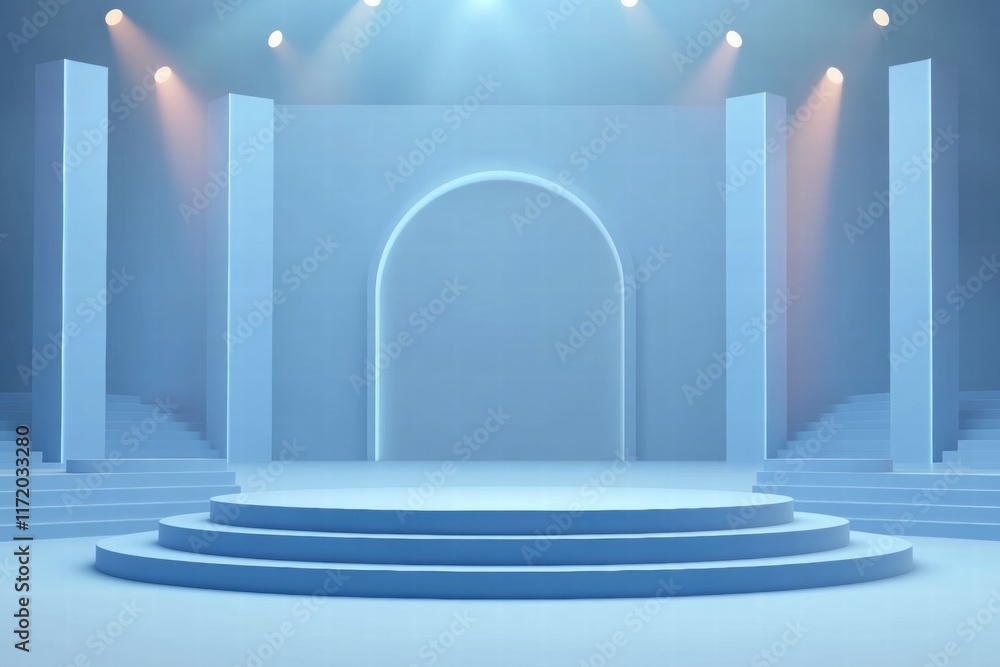 Leinwandbilder A minimalist stage design with circular and rectangular elements, suitable for presentations or events.