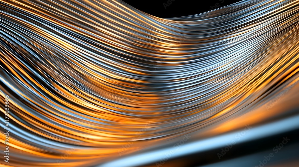 Poster abstract smooth flowing curves in metallic hues of silver and gold showcasing a glossy surface and d