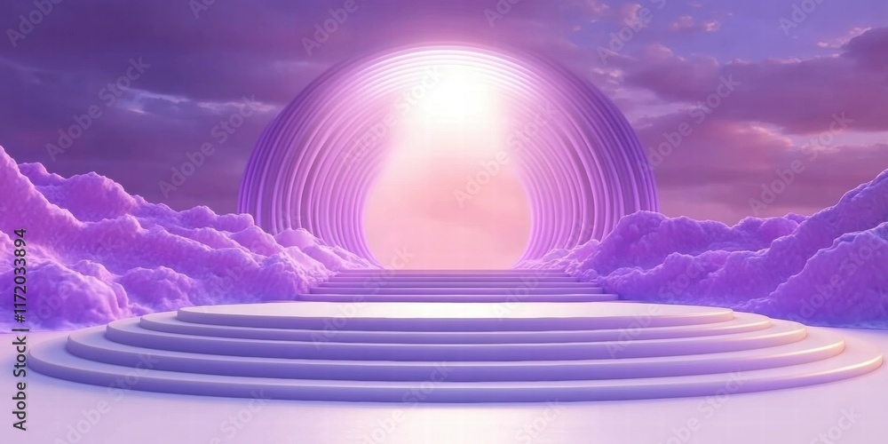 Aufkleber ethereal portal with glowing light above layered, soft clouds in a serene landscape.
