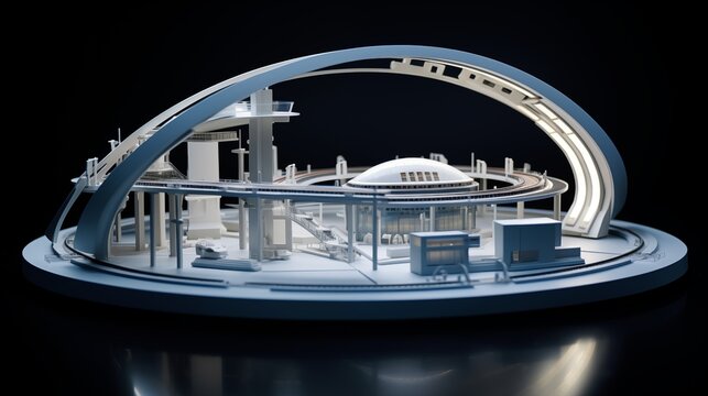 Paper cut of a hyperloop station with tech element, soft natural light, space in the center,generative ai illustration
