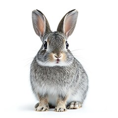 Obraz premium Cute grey bunny rabbit, studio shot, white background, Easter card.