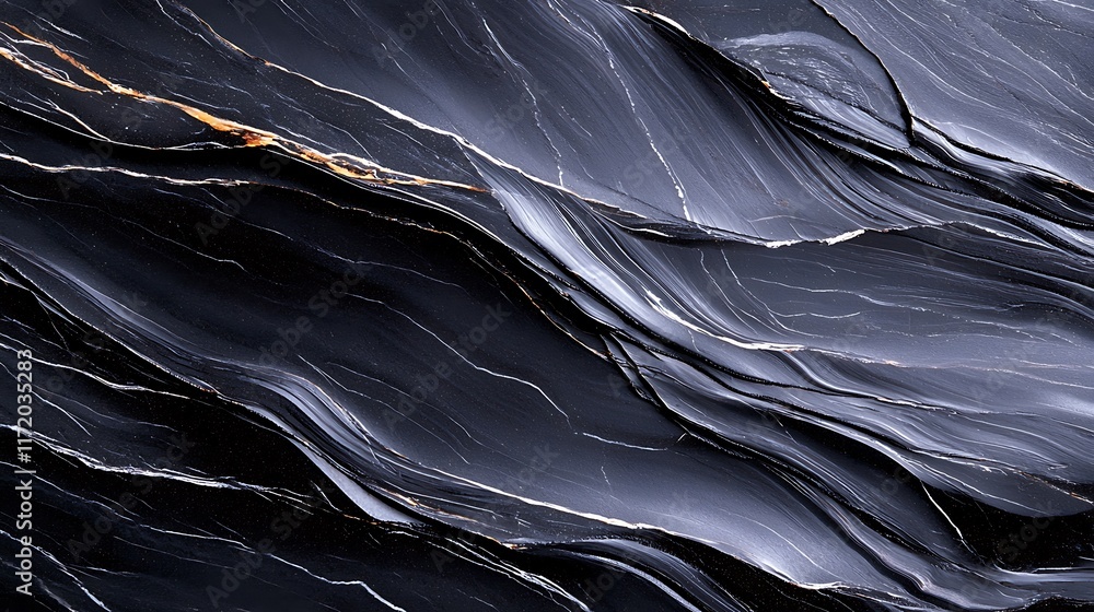 Poster Abstract dark grey and gold marble texture background with wavy lines and patterns.