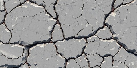 Obraz premium Top view of dried ground covered with cracks . Natural dry soil texture, brown drought theme in rural arid area. Background for design. Concept image of global warming. Black and white.