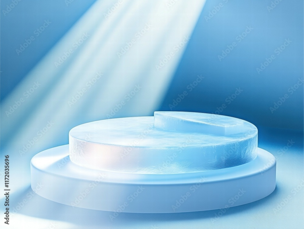Aufkleber a circular ice sculpture illuminated by soft blue light, creating a serene atmosphere.