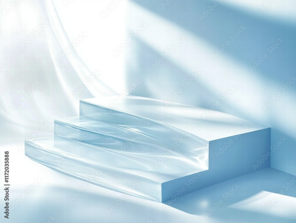 Poster A minimalist design featuring translucent steps with soft lighting and gentle shadows.