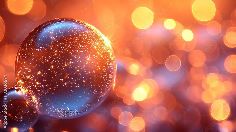 Poster abstract glowing sphere with bokeh lights.