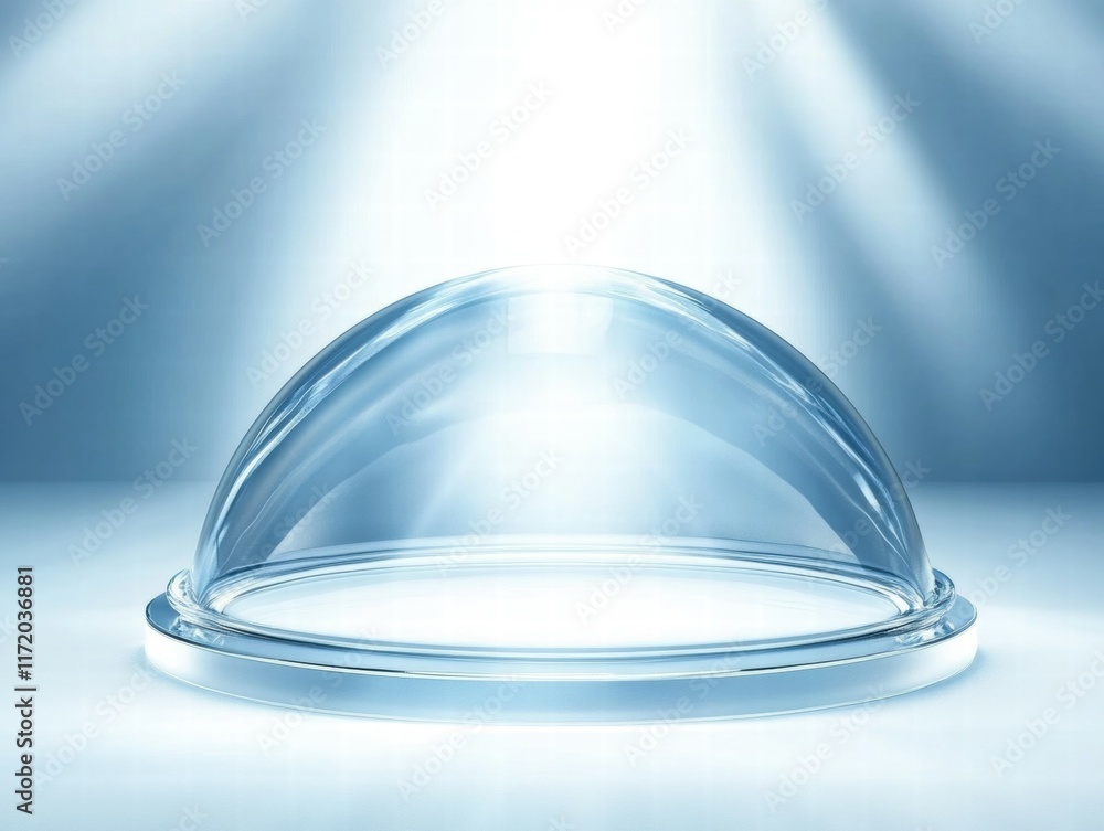 Aufkleber a clear glass dome on a reflective surface with soft light emanating from above.