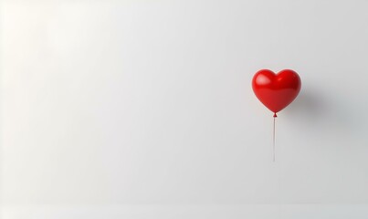 Heart-Shaped Red Balloon Floating on Minimalist White Background