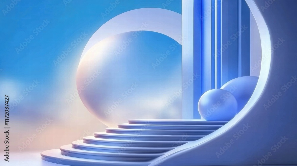 Aufkleber a serene, modern architectural scene with soft shapes and gradients.