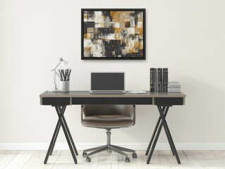 Modern Home Office Workspace With Abstract Artwork