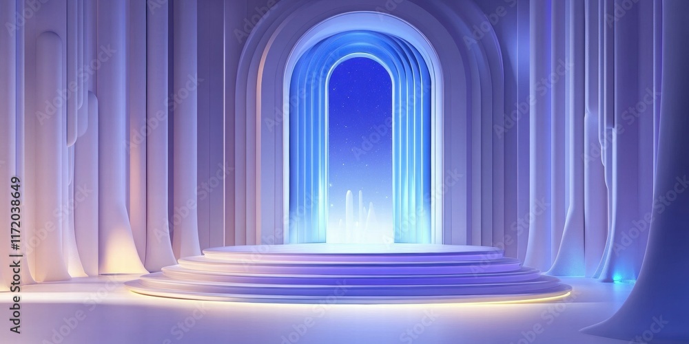 Leinwandbilder a serene, illuminated archway leads to a tranquil space with soft lighting and abstract forms.
