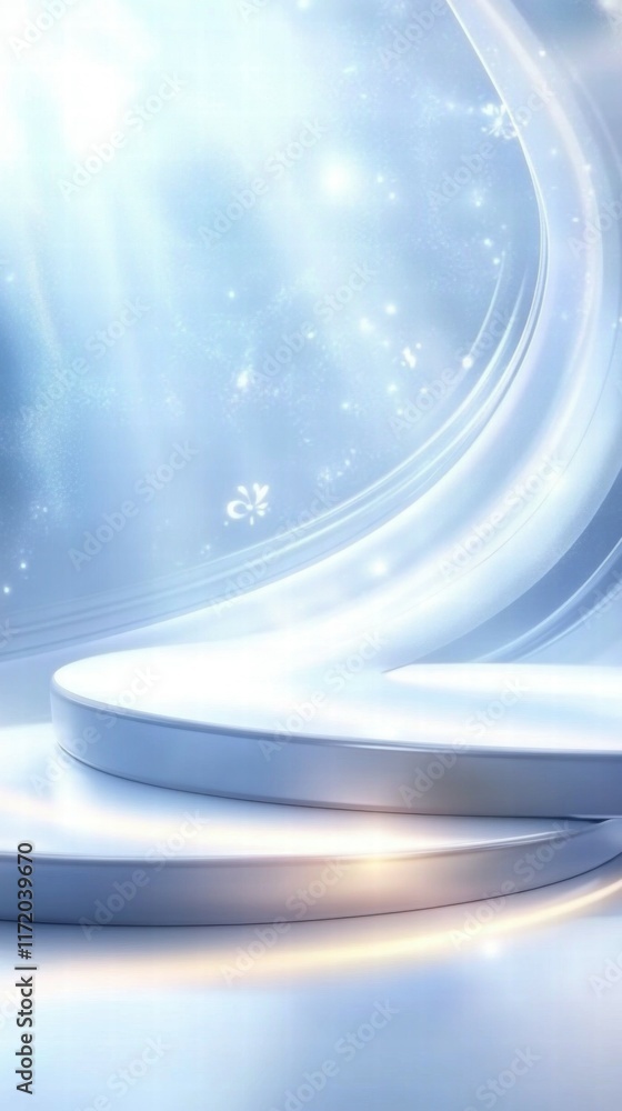 Aufkleber a serene, illuminated backdrop with soft curves and a podium, ideal for presentations or events.