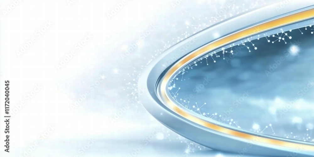 Aufkleber a sleek, modern design featuring a curved metallic border and sparkling effects on a light backgroun