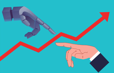 Robotic Arms and Human Hands Work Together to Support Upward Growing Arrow Charts