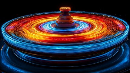 Abstract swirling light trails creating a vibrant, circular pattern with warm and cool colors.