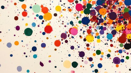 A vibrant array of colorful dots scattered across a light background, creating a lively visual effect.