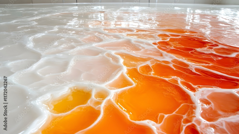 Poster abstract close-up of colorful fluid patterns in orange and white hues flowing together in a serene e