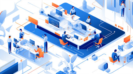 Modern Office Environment With Employees Working Collaboratively At Desks