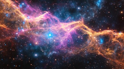 Fototapeta premium A vibrant cosmic nebula showcasing colorful gas and dust in deep space.
