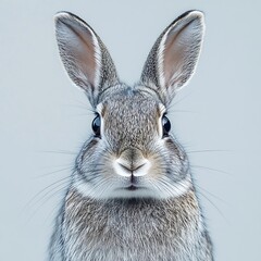 Obraz premium Cute gray bunny rabbit portrait, studio shot, plain background, pet animal.