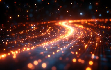 Obraz premium Glowing particles form a swirling path.