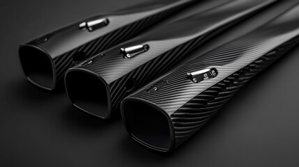 Three sleek black carbon fiber exhaust pipes.
