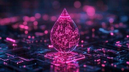Futuristic digital drop on circuit board.