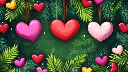 A tree branch adorned with numerous colorful hearts, symbolizing love and affection, perfect for celebrating Valentine's Day.