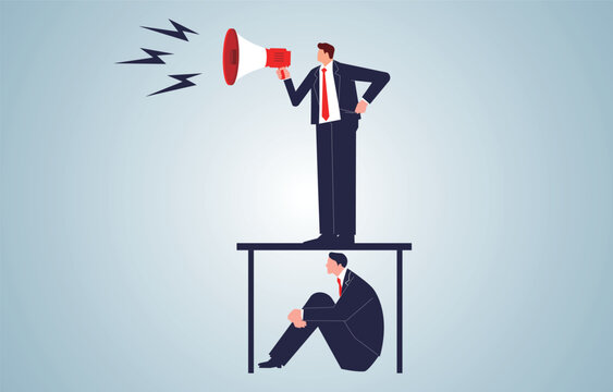 Fear of noise from boss or manager, avoidance of boss or conflict, panicked employees hiding under their desks to avoid the noise of the boss shouting