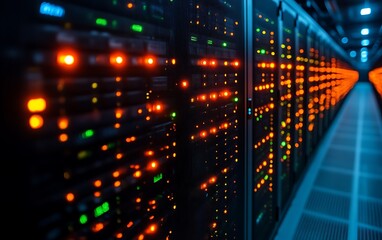 Illuminated server racks in a data center. (1)