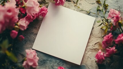 Obraz premium Blank white paper mockup with flower