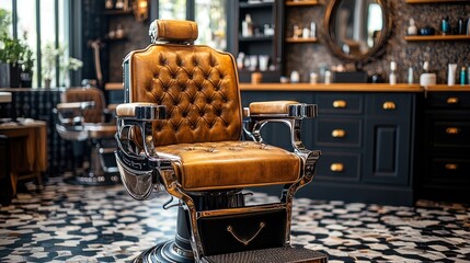 Vintage barber chair in stylish shop. (1)