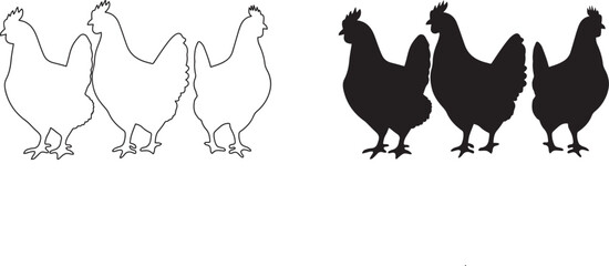 Silhouette of chickens vector silhouette