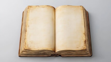 Old open book mockup on white background
