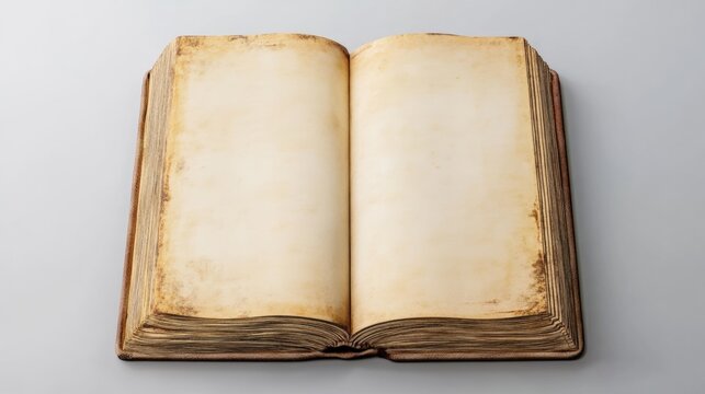 Old open book mockup on white background