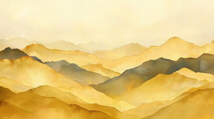 Abstract golden mountain range with soft watercolor-style backgrounds, ideal for luxurious print and invitation designs. 