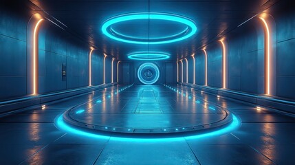 Futuristic Neon Corridor: A Sci-Fi Digital Artwork