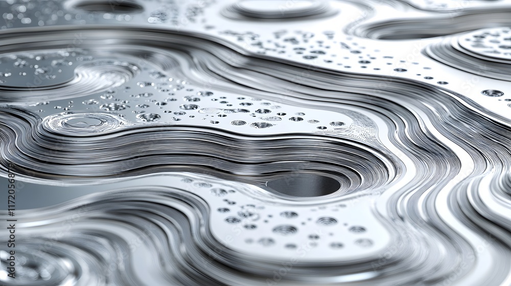 Poster abstract reflection of water droplets on a metallic surface creating unique patterns and textures hi