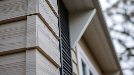 Obraz premium Exterior Building Detail: Light Beige Wood Siding and Vent