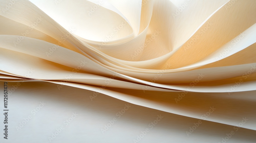 Poster elegant undulating curves of soft cream colored paper create a serene and captivating abstract compo