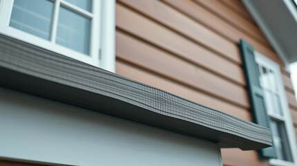 Obraz premium Gray Window Trim on Wood-Sided House