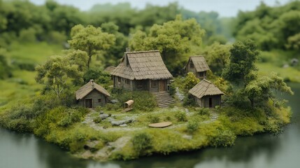 Fototapeta premium Serene Miniature Rustic House in Nature